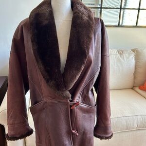Overland Outfitters Vintage Women's Brown Shearling Leather Long Jacket XS